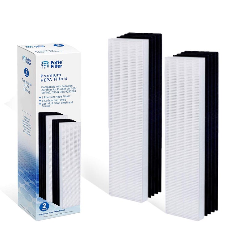 Fette Filter فلاتر فيت - فلاتر استبدال بريميوم ترو هيبا H13 المتوافقة مع فيلوز AeraMax 90/100 DX5 & DB5 الجزء # 40101701 9287001 9324001 الكمية 2 ترو هيبا + 8 فلاتر كربون - Image 1